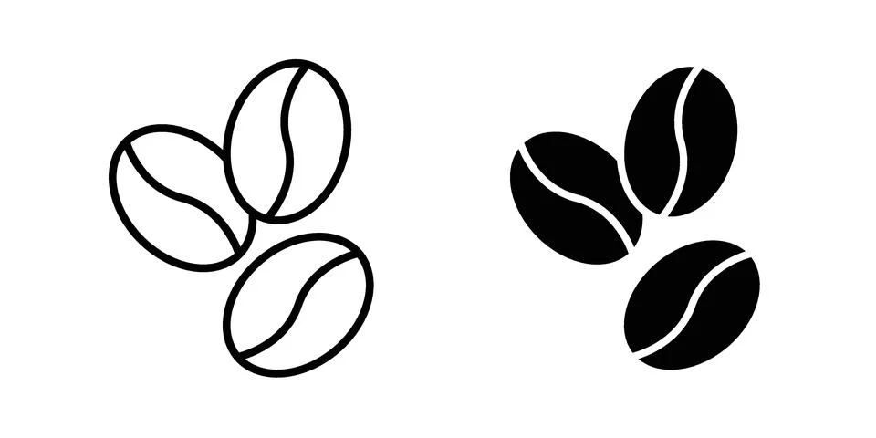 Coffee beans icon silhouette vector set. thin line pack Stock Illustration
