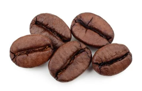 Coffee beans isolated on white background. Top view Stock Photos