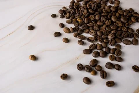 Coffee beans isolated on white background with copyspace for text.  Stock Photos