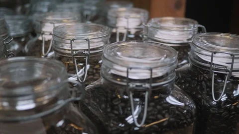 Coffee Beans in jars Stock Footage 108597632