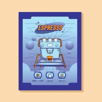 Coffee beans label with espresso machine Stock Illustration
