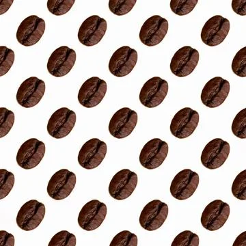 Coffee beans laid out in a pattern on a white background, wallpaper, texture, Stock Illustration
