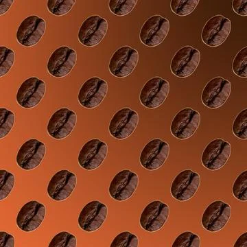 Coffee beans laid out in a pattern on a dark brown background, wallpaper, tex Illustrazione stock