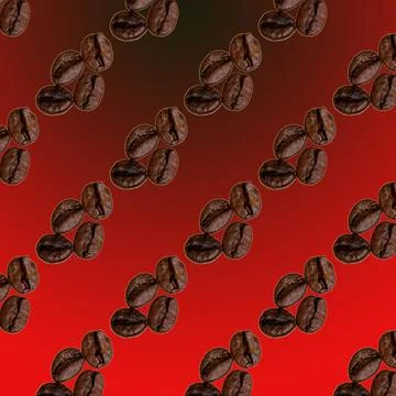 Coffee beans laid out in a pattern on a red and black background, wallpaper, Stock Illustration
