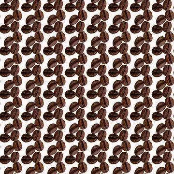 Coffee beans laid out in a pattern on a white background, wallpaper, texture, Illustrazione stock