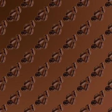 Coffee beans laid out in a pattern on a dark brown background, wallpaper, tex Stock Illustration