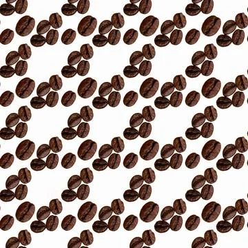 Coffee beans laid out in a pattern on a white background, wallpaper, texture, Stock Illustration