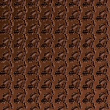 Coffee beans laid out in a pattern on a dark brown background, wallpaper, tex Stock Illustration