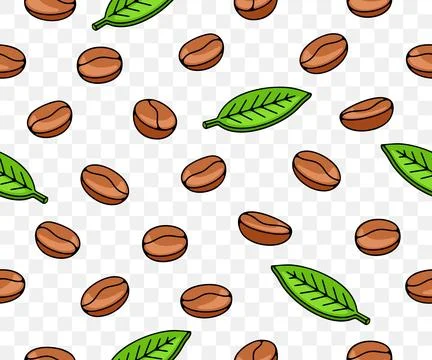 Coffee beans with leaf and plant, seamless vector background and pattern Stock Illustration