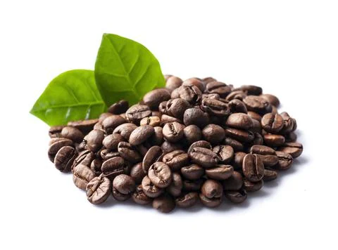Coffee beans with leaves Stock Photos