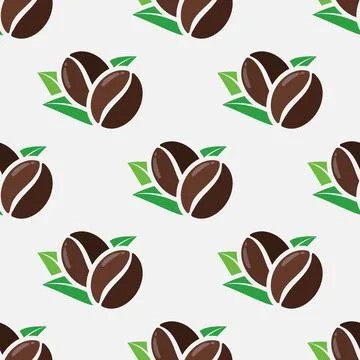 Coffee beans with leaves seamless pattern 스톡 일러스트