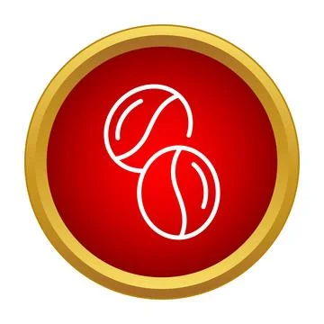 Coffee beans line icon in red button Stock Illustration