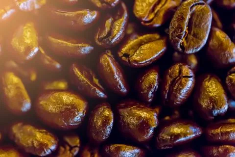 Coffee beans macro on a brown background Foto stock
