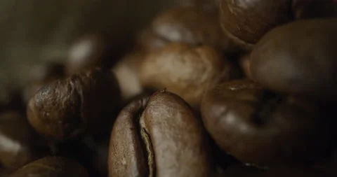 Coffee Beans Macro Close Up 5K RED Gemini Slow Motion Stock Footage 138012679