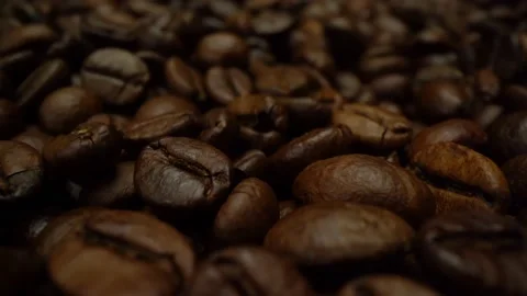 Coffee beans macro. Coffee beans close-up 4K. Stock Footage 151091250