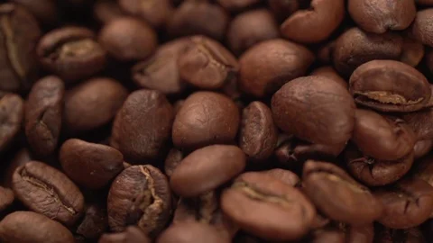 Coffee beans Macro shot view rotating background Slow motion video Stock Footage 107941723
