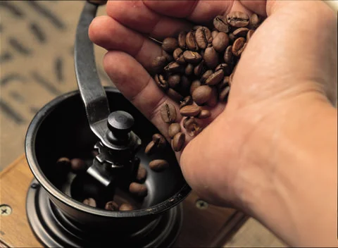 Coffee Beans with mill Stock Photos