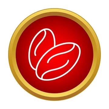 Coffee beans outline icon in red gold circle Stock Illustration