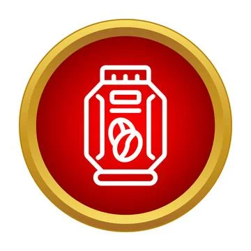 Coffee beans package icon in red button Stockillustratie