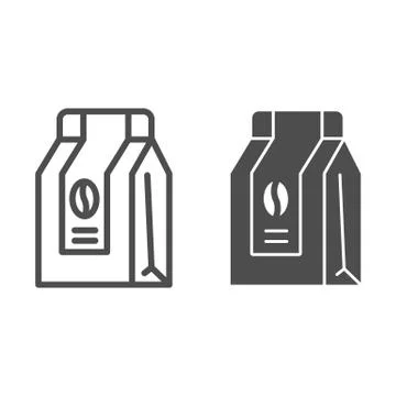Coffee beans in a package line and solid icon, Coffee time concept, paper イラスト素材