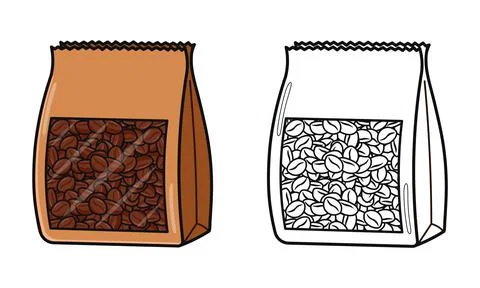 Coffee beans packaging in colored and line art style Illustrazione stock