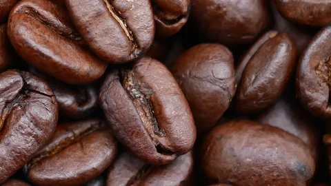 Coffee beans pan close up top view Stock-Footage 98353509
