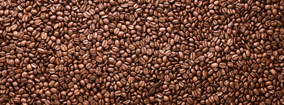 Coffee beans panoramic background, texture with copy space Stock Photos