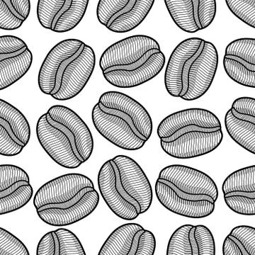 Coffee beans pattern, black and white vector image Stock Illustration