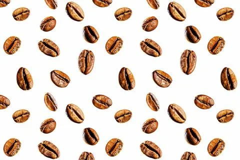 Coffee beans pattern on white background. Stock-Fotos