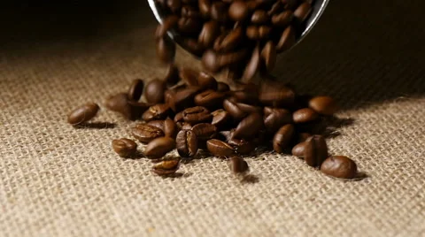Coffee Beans pouring in slow motion Stock Footage 48376745