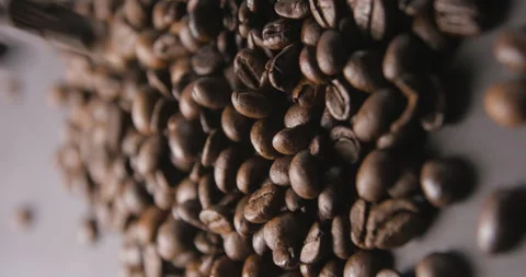 Coffee beans pouring slow motion in studio 4K pro res vertical Video stock 273635837