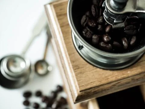 Coffee beans ready with diff coffee grinder Stock Photos