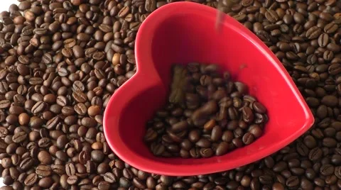 Coffee beans in the red heart Stock Footage 52922269