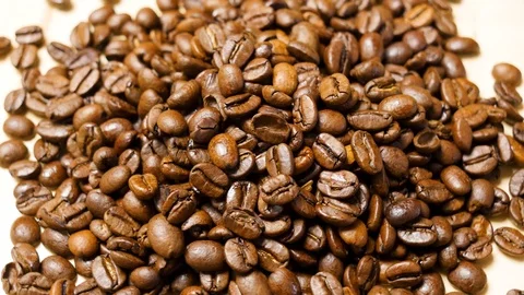 Coffee beans roasted. Close up of seeds of coffee. 4K 스톡 동영상 128591653