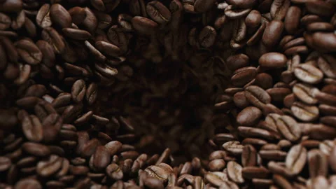 Coffee beans roasted in grinder falling into the interior of the machine Видео 163139393