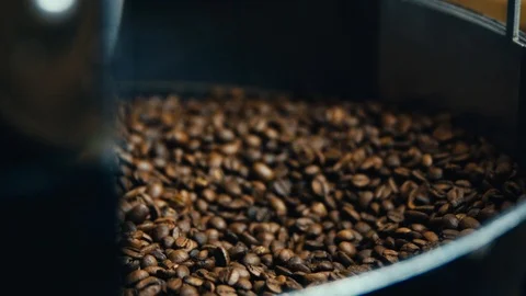 Coffee Beans in Roaster Stock Footage 123729682