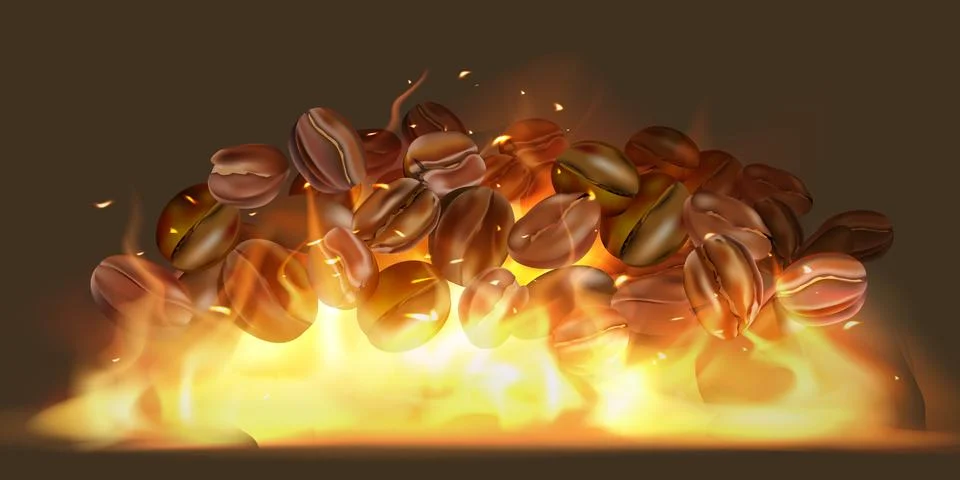 Coffee beans roasting with fire Stock Illustration