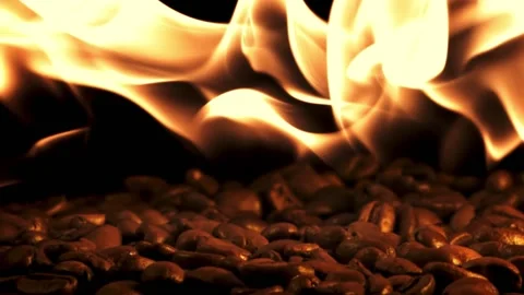 Coffee beans roasting with flames Stock Footage 229319993