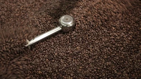 Coffee beans in the roasting machine. Selective focus. Copy space Stock-Footage 43481362