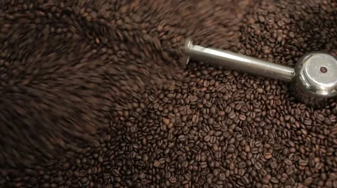 Coffee beans in the roasting machine. Selective focus. Copy space Stock-Footage 43481511