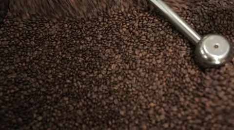 Coffee beans in the roasting machine. Selective focus. Copy space Stock Footage 43481623