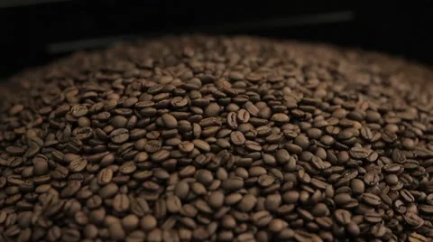 Coffee beans in the roasting machine. Selective focus. Copy space Video stock 43483103