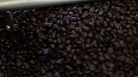 Coffee beans roasting with machine in slow motion Stock Footage 170431837
