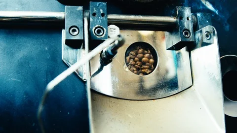 Coffee Beans Roasting in Roaster Stock Footage 123729883