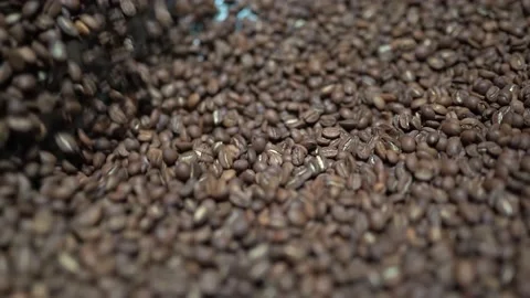 Coffee Beans Roasting In Roaster Machine, High Angle Closeup View Stock Footage 180706522