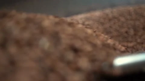 Coffee Beans Roasting In Roaster Machine, High Angle Closeup View Stock Footage 180708587