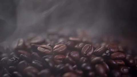 Coffee beans roasting with smoke,  selective focus, and soft focus. Stock Footage 241431599