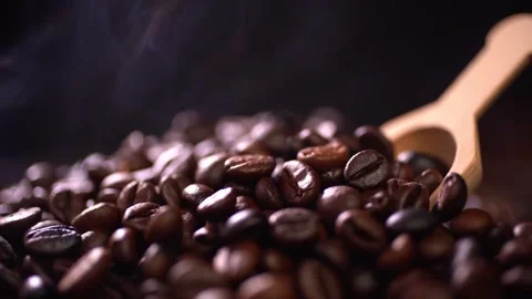 Coffee beans roasting with smoke,  selective focus, and soft focus. Stock Footage 241433276