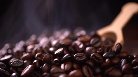 Coffee beans roasting with smoke,  selective focus, and soft focus. Stock Footage 241434237