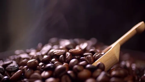 Coffee beans roasting with smoke,  selective focus, and soft focus. Stock Footage 241459843